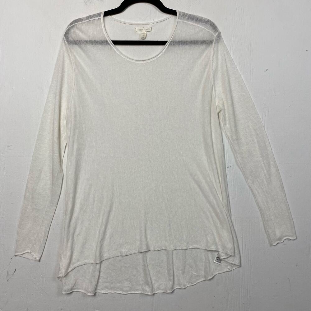 Eileen Fisher White Organic Linen Blend Long Sleeve Top Size Small